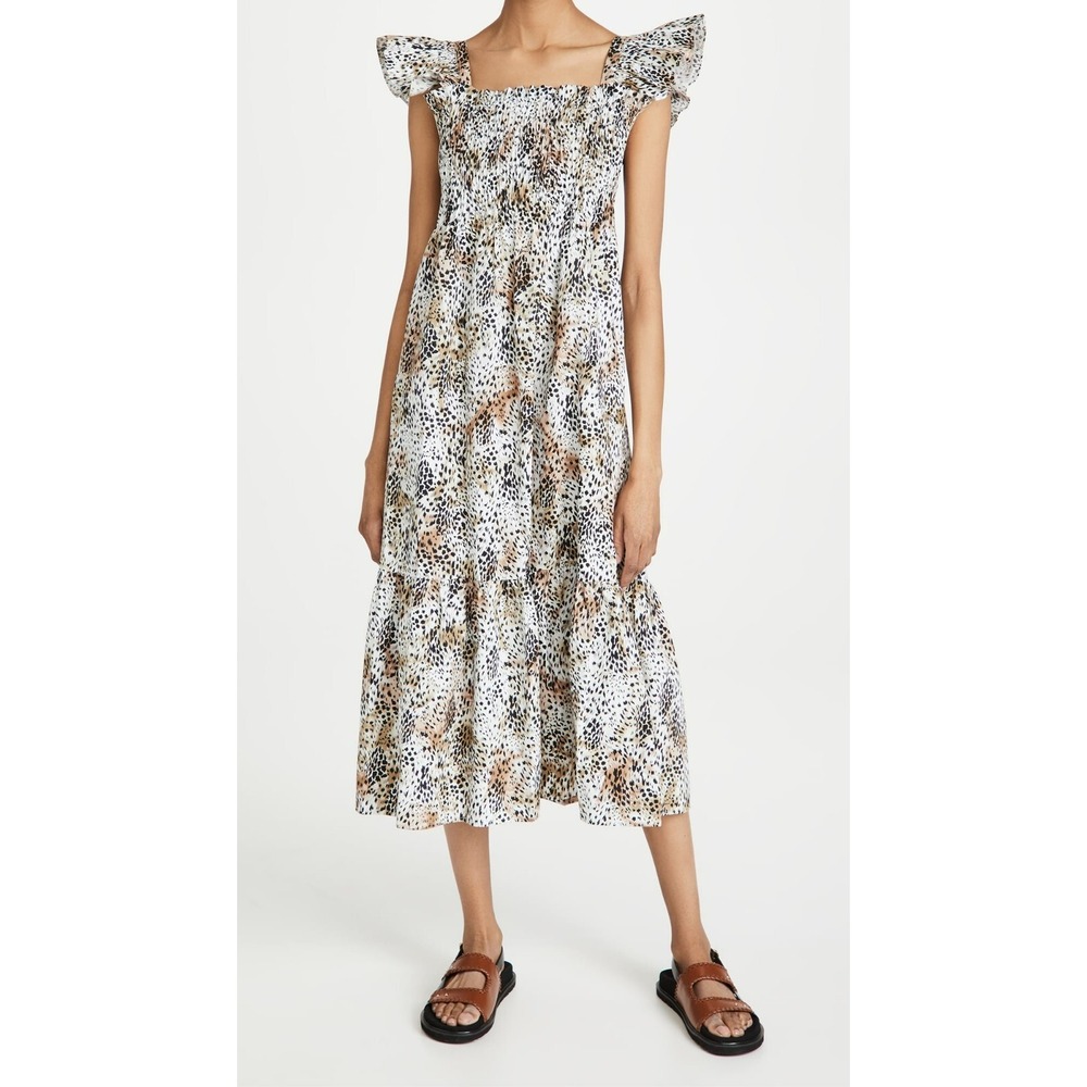 SEA NY  Women's Lana Smocked Short Sleeve Dress Animal Print Square Neck Size XL